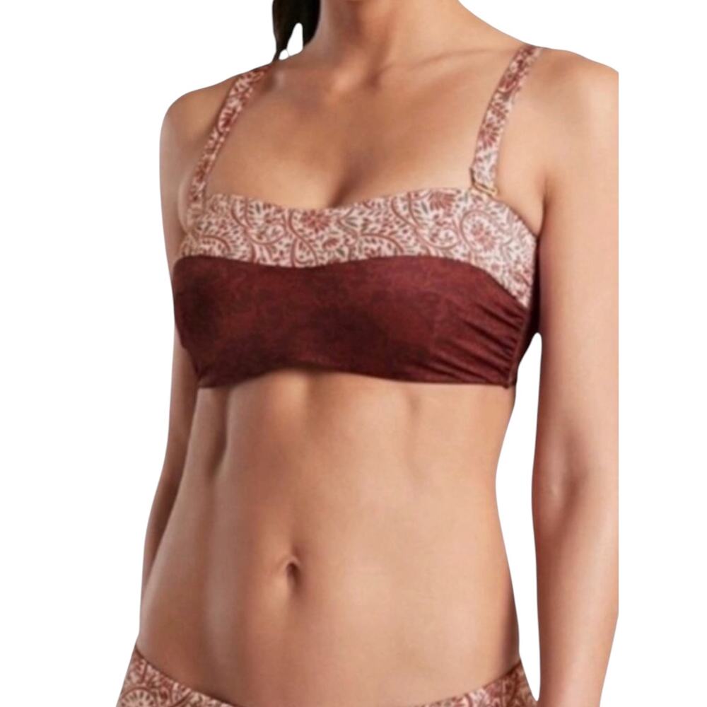 Athleta Aqualuxe Batik Bandeau Bikini Top Brown Tones Size XS NWT Beach Resort